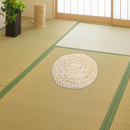 Hand-Woven Straw Weaving Meditation Cushion 30x6cm Space Cotton Filled Yoga Seat Mat for Home and Yoga Practice, Light Brown Natural Fiber Floor Pillow