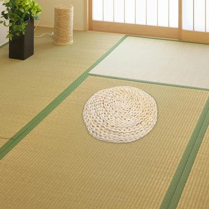 Hand-Woven Straw Weaving Meditation Cushion 30x6cm Space Cotton Filled Yoga Seat Mat for Home and Yoga Practice, Light Brown Natural Fiber Floor Pillow