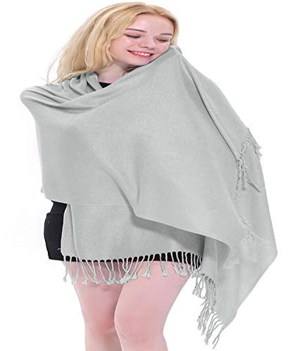 CJ Apparel Solid Color Tassels Design Nepalese Shawl Scarf Wrap Stole Throw Head Wrap Pashmina Gift Hand Made in Nepal New - color: Light Grey 442