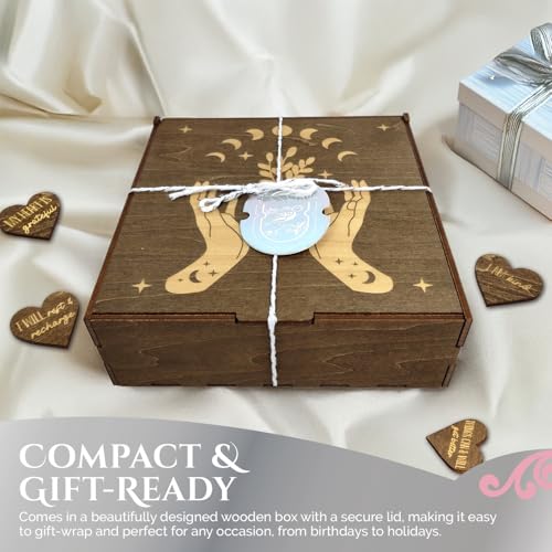 Positive Affirmations Box | Moon Phase Themed Engraved Wood Box with 72 Positive Affirmation Heart Cutouts | Daily Motivational Gift for Women - style: Moon Phases & Affirmations
