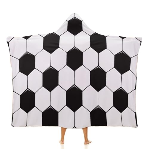 Soccer Ball White and Black Large Size Comfortable Hooded Blanket, Warm Blanket 60"x80" - color: Soccer Ball White and Black, size: 60"x80"