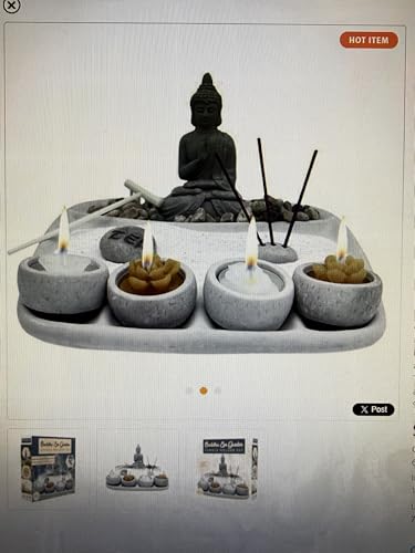 Buddha Zen Garden Candle Holder Set with Zen Rake, Incense Holder, 9" x 9.5" x 5", Meditation Decor