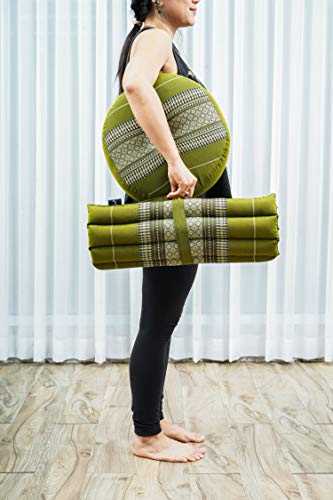 Leewadee Meditation Cushion Set – 1 Small Zafu Yoga Pillow and 1 Small Roll-Up Zabuton Mat Filled with Kapok - color: Sf17 - Green
