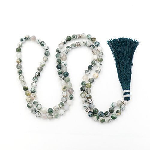 mala Beads Necklace for Women Man, mala Bracelet, Prayer Beads Necklace - color: tree agate