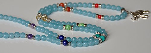 Calm and Patience, 108 Aquamarine Mala Beads, Elephant Necklace, Wrap Gemstone Bracelet, Chakra Balance, Meditation, Japa Mala