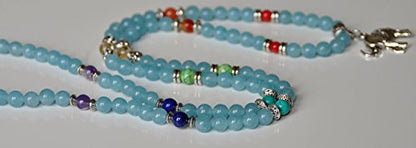 Calm and Patience, 108 Aquamarine Mala Beads, Elephant Necklace, Wrap Gemstone Bracelet, Chakra Balance, Meditation, Japa Mala