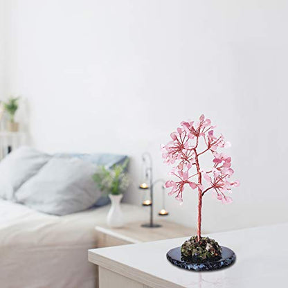 Mina Heal Crystal Money Tree Chakra Healing Feng Shui Fortune Good Luck Wealth Prosperity - color: Rose Quartz (Pink)