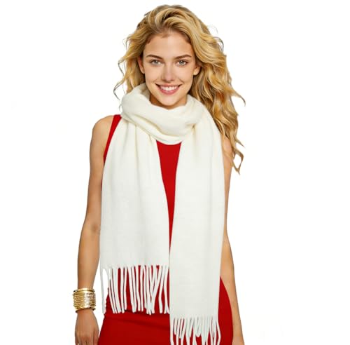 Winter Soft Long Scarf, Pashmina Shawls and Wraps, Warm Large Scarves for Men Women Evening Dress Wedding - color: Milky White