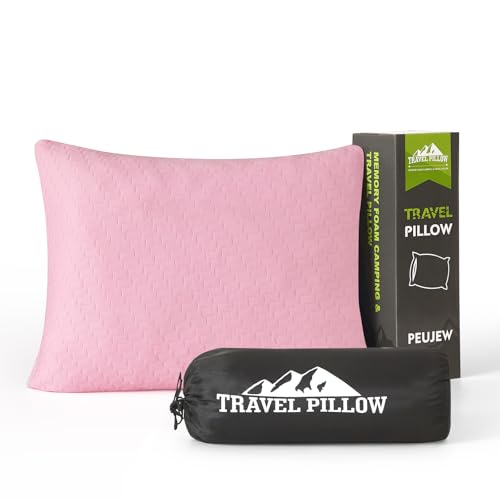 Small Shredded Memory Foam Pillow, Camping Pillow Travel Pillow - Compressible Medium Firm, Breathable Cover, Ideal Backpacking Hiking, Airplane and Car (Apricot Pink, L) - color: Apricot Pink, size: L-23 X 16 Inch