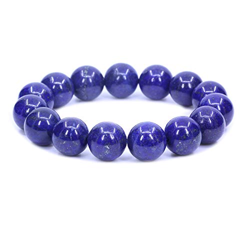 Keleny Natural Gem Semi Precious Gemstones 14mm Round Beads Crystal Stretch Bracelets 7 Inch Unisex - color: Dyed Blue Lapis Quartzite