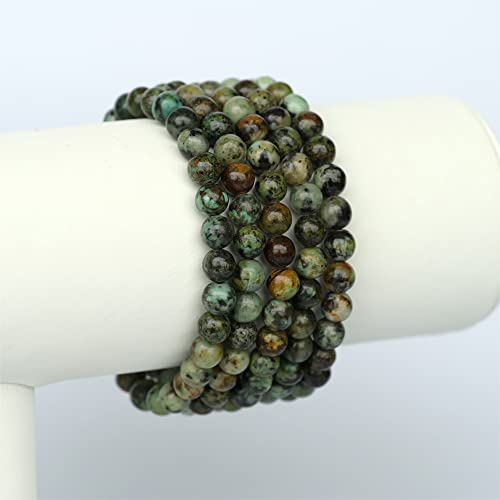 Angelstones Handmade Natural Healing Gemstone 6mm Round Beads Stretch Crystal Bracelet 7 Inch Unisex - color: African Turquoise