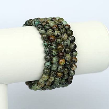 Angelstones Handmade Natural Healing Gemstone 6mm Round Beads Stretch Crystal Bracelet 7 Inch Unisex - color: African Turquoise