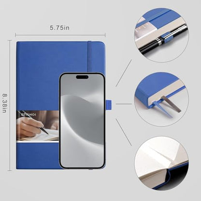 EMSHOI Dotted Journal Notebook, 256 Pages, 120 GSM Thick Paper, A5 Small 5.75"x8.38", PU Leather Hardcover, 5mm Dot Grid Notebook for Journaling, Planning, Drawing, Writing, Blue - color: Blue, size: A5-Dotted