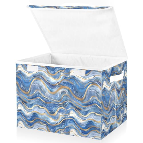 senya Large Storage Bins with Linen Collapsible Foldable Storage Cubes Fabric Closet Organizer Containers Box with Flip-Top Lid Home Bedroom Office 16.7 x 12.6 x 11.8in (Blue Gold) - color: Blue Gold