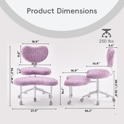 Meditation Chair with Wheels, Ergonomic Criss Cross Chair, Adjustable ADHD Floor Sitting Chair, Swivel Cross Legged Office Chair with High Back, Kneeling Posture Chair, Plush Faux Fur Fabric（Violet） - color: （plush Faux Fur Fabric）violet