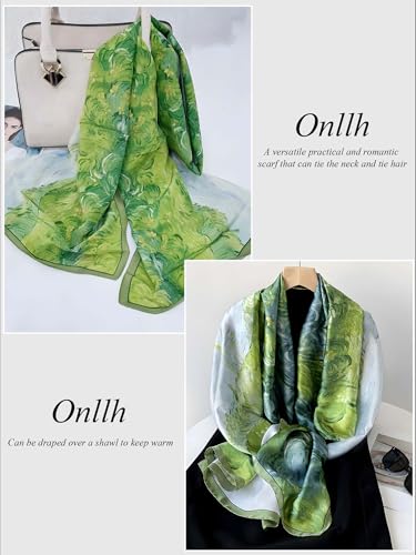 Large Shawl Scarf For Women Lightweight Wraps Silky Headscarf Long Sunscreen Scarfs - color: T15 Green Prairie Stroll / 70"x 35"