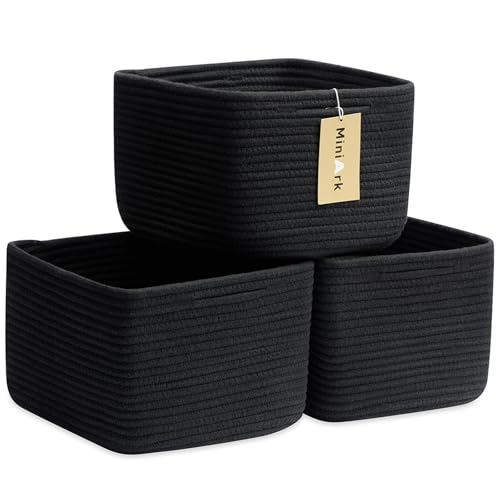 MiniArk Small Organizing Baskets for Cubes Shelf, 9.7x9.7x7.1 Inch Rope Woven Storage Bins for Nursery Shelves Storage, Cute Toy Basket, Square 3 Packs Black - color: Black, size: Square-9L (▢9.7"×9.7"×H7.1")