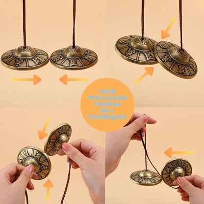 Tibetan Tingsha Cymbals Meditation Chime Bells 2.5" Om Mani Padme Hum Brass Bell with Gift Box Drawstring Cloth Bag for Sound Healing, Yoga, Stress Relief Meditation Instruments - color: Om Mane Padme Hum Symbols Embossed