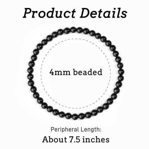 MAIBAOTA Healing Crystal Bracelet for Women Men, 8/4 mm Natural Stone Beaded Bracelets, Jewelry Birthday Gifts, Round Gemstones Stretch Bracelets - color: Black-Obsidian, size: 4 mm