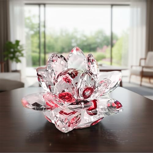 Lotus Flower Figurine,Crystal Lotus Decor Centerpiece,Feng Shui Home Decor for Office Desk Accent in 2.5 Inch - color: Red