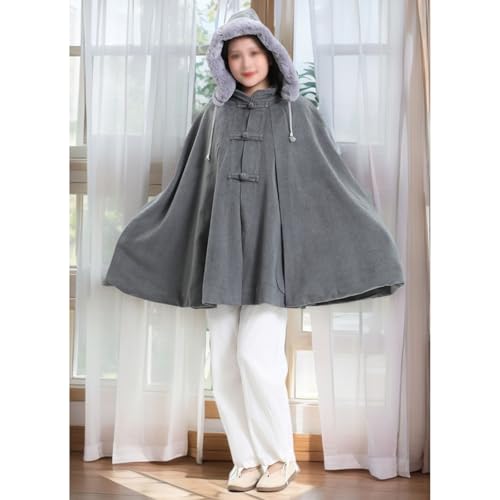 Unisex Meditation Hooded Faux Fur Collar Cloak Thickened Double Layer Plush Cape Poncho, Length 90cm