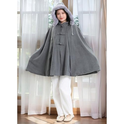 Unisex Meditation Hooded Faux Fur Collar Cloak Thickened Double Layer Plush Cape Poncho, Length 90cm