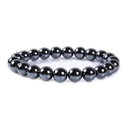 Justinstones 8mm Round Beads Stretch Bracelet 7 Inch Unisex - color: Black Hematite