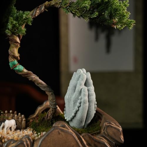 Yardwe Zen Buddha Beads Hand Statue Sandstone Craft Figurine Home Decor Accent Meditation Sculpture for Living Room Tea Room Display
