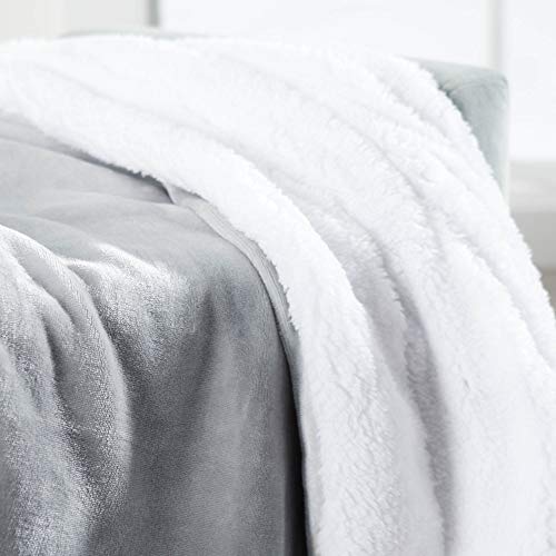Sherpa Throw Blanket Super Soft Reversible Ultra Luxurious Plush Blanket, 50 x 60 inches, Silver/White - color: Silver / White, size: Throw (50" x 60")