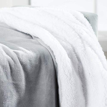 Sherpa Throw Blanket Super Soft Reversible Ultra Luxurious Plush Blanket, 50 x 60 inches, Silver/White - color: Silver / White, size: Throw (50" x 60")