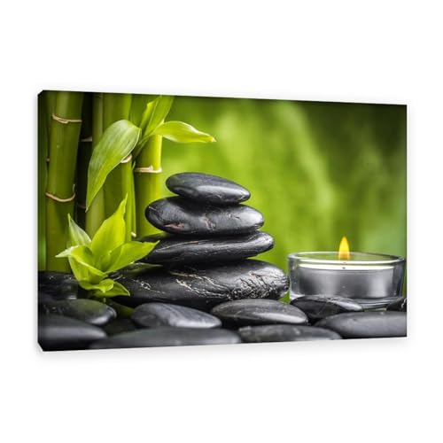 Wall Art Zen Painting Pictures Zen Meditation Stone Green Bamboo Print on Canvas Botanical the Picture for Home Modern Decoration 60x90cm(24x35in) Framed - color: Framed, size: 60x90cm(24x35in)