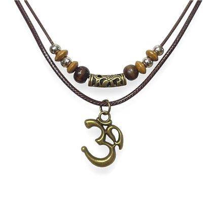 Om Ohm Sanskrit Symbol Yoga Charm Om Symbol Luminous Necklace Chakra Healing Energy Necklace Meditation Jewelry Stainless Steel ,Brass Pendant Necklace Wood Beaded with Adjustable Black Cord Mens Womens