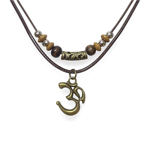 Om Ohm Sanskrit Symbol Yoga Charm Om Symbol Luminous Necklace Chakra Healing Energy Necklace Meditation Jewelry Stainless Steel ,Brass Pendant Necklace Wood Beaded with Adjustable Black Cord Mens Womens