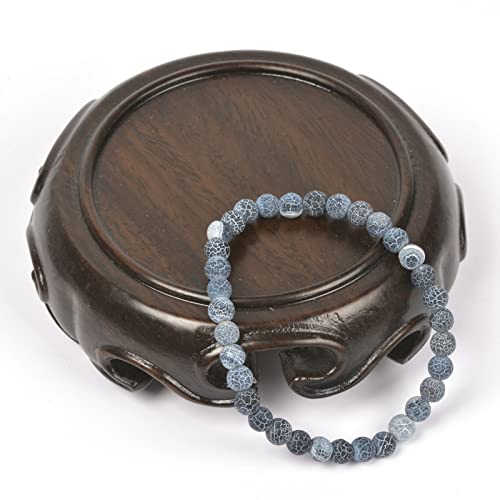 Justinstones Gem Semi Precious Gemstone 6mm Round Beads Stretch Bracelet 6.5 Inch Unisex - color: Dark Blue Weathered Agate