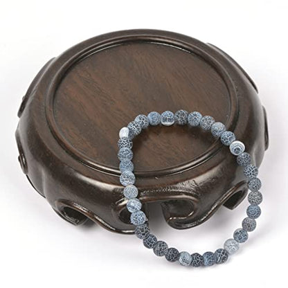 Justinstones Gem Semi Precious Gemstone 6mm Round Beads Stretch Bracelet 6.5 Inch Unisex - color: Dark Blue Weathered Agate