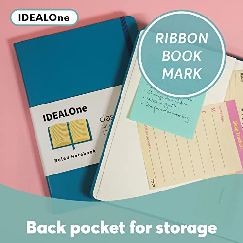 IDEALOne Hardcover Journal Lined–A5 (5.7x8) small notebook, College Ruled Journaling Notebooks,160 pages, 100GSM Thick Paper, Journal for Women, Men, Teens - Black