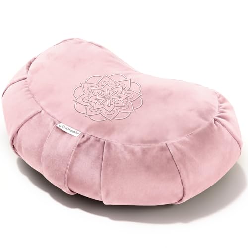 Hihealer Premium Crescent Meditation Cushion, Ergonomic Buckwheat Hull Floor Pillow for Adults, Comfortable Yoga Bolster for Meditation & Floor Sitting (Pink) - color: Pink