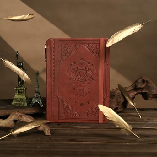 TIEFOSSI Lined Journal Notebook for Women Men, Leather Journal with Pen, A5 Evil Eye Hardcover Notebook for Work, Journaling, Travel & School, 100 GSM Thick Paper, 320 Numbered Pages, 6.2 x 8.3 in - color: Brown
