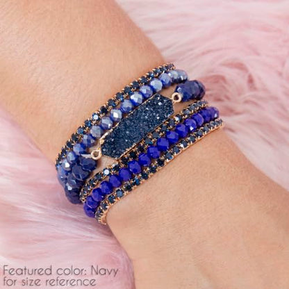 RIAH FASHION Bohemian Acrylic Druzy Multi-Layer Bead Statement Bracelet - Versatile Faux Stone Pendant Stretch Strand Stackable Cuff Bangle Set Sparkly Crystal - color: Druzy Bar Sparkly Mix Set - Red