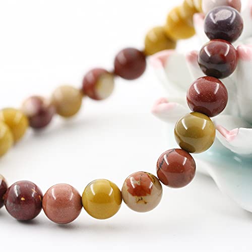Natural Gemstones Bracelet 8mm Chakra Round Beads Energy Power Crystal Reiki Healing Elastic Stretch 7 Inch for Women Men Unisex - color: Mookaite Jasper