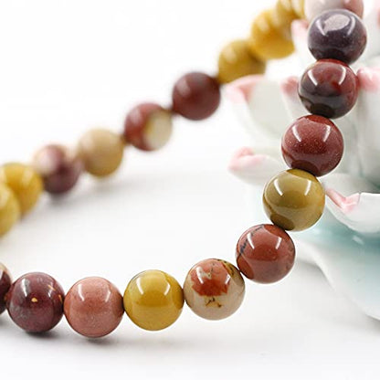 Natural Gemstones Bracelet 8mm Chakra Round Beads Energy Power Crystal Reiki Healing Elastic Stretch 7 Inch for Women Men Unisex - color: Mookaite Jasper
