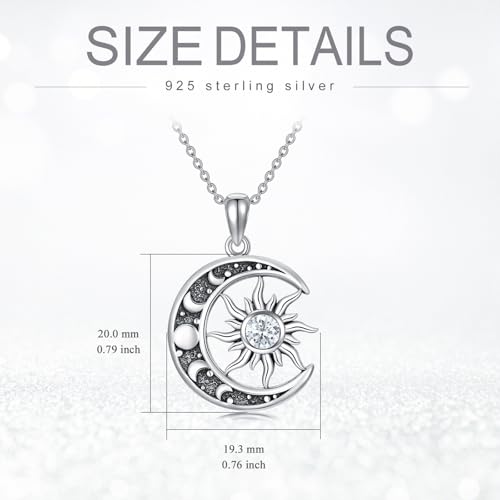 Sun and Moon Necklace 925 Sterling Silver Sun Moon Pendant Gemstone Jewelry Gifts for Women - style: April