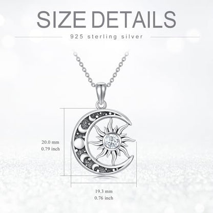 Sun and Moon Necklace 925 Sterling Silver Sun Moon Pendant Gemstone Jewelry Gifts for Women - style: April