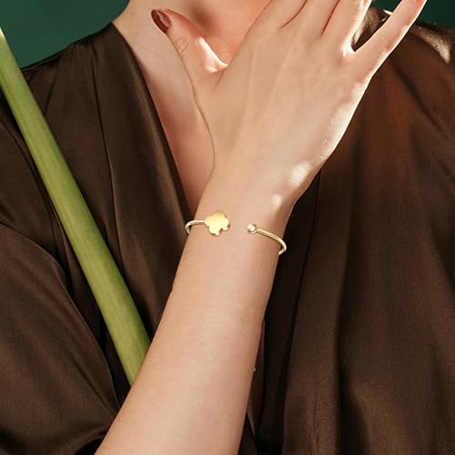 Clover Bracelet Bangle for Women, Lucky Bracelet Friendship Bracelet Gold Clover Bracelets Open Bangle Jewelry Cuff Stainless Steel Bracelet Birthday Christmas Gifts for Women - color: Gold