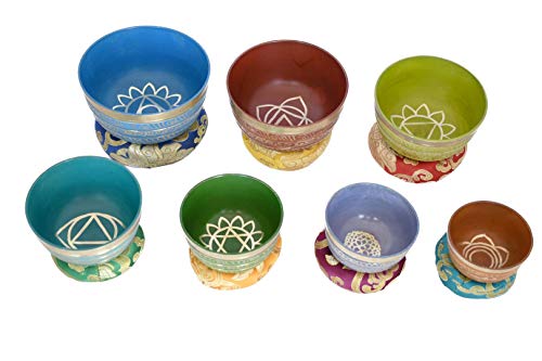 NHZ Chakra Healing Tibetan Singing Bowl Set of 7 for Meditation- Himalayan Singing bowls (Green) - color: Green