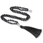 INBLUE 108 Mala Prayer Beads Wrap Necklace with Long Tassel Boho Necklace for Women Amazonite Bead Bracelet with Spiritual Tree of Life Pendant 108 Beads Necklace for Meditation - color: Natural Black Agate