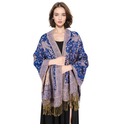 MUQU Women Pashmina Shawls and Wraps Scarf Soft Silky Reversible Paisley Scarves Shawl for Women - color: Dark Blue