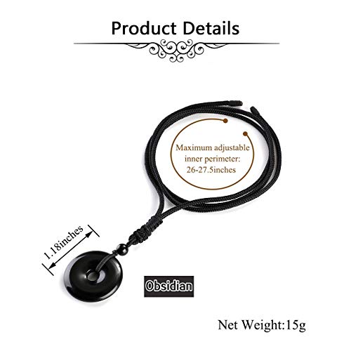 Jovivi 30mm Circle Donut Healing Crystals Necklace Natural Semi-Precious Chakra Gemstone Stone Amulet Lucky Coin Donuts Charm Protection Quartz Reiki Pendant Necklace for Men Women Adjustable Rope - color: Obsidian Crystal