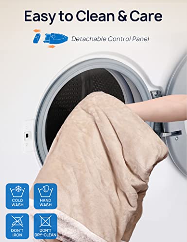 Westinghouse Electric Snuggle Throw Blankets with Foot Pocket, Wearable Heated Throw with Sleeves, 6 Heating Levels & 2 to 10 Hours Heating Time Settings, 50 * 70"+18", Beige - color: Beige&ivory, size: 70*50" Heated Snuggle Blanket