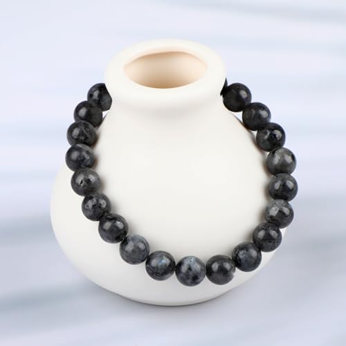 LPBeads Handmade Natural Gemstone Stretch Elastic Bracelet Healing Crystal Round Stone Beads Jewelry Gifts for Women Men - color: Black Larvikite, size: 8mm